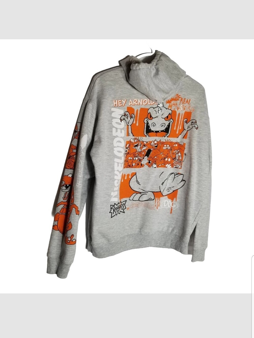 Nickelodeon Hoodie Men's Large Gray Rugrats Hey Arnold Cartoon Network Retro